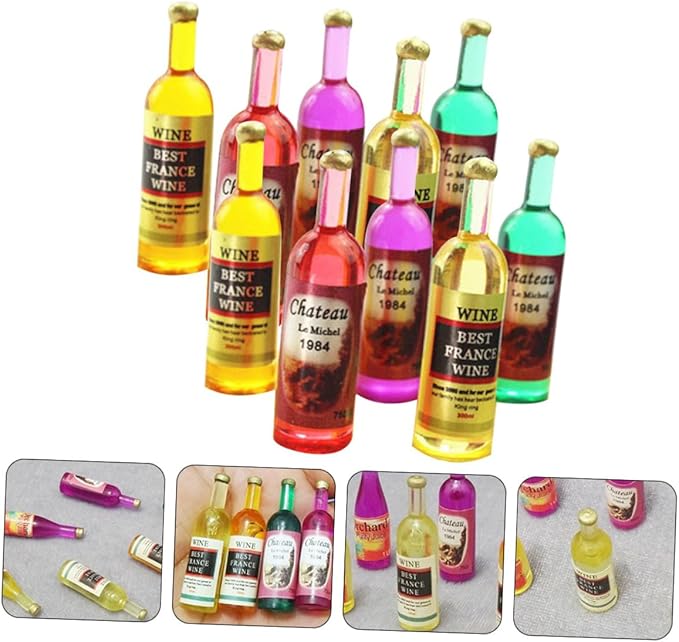 Abaodam 18Pcs Mini Resin Dollhouse Wine Bottles Ornaments Mixed Style Decorative Bottles Miniatures for Dollhouse Kitchen and Home Decor