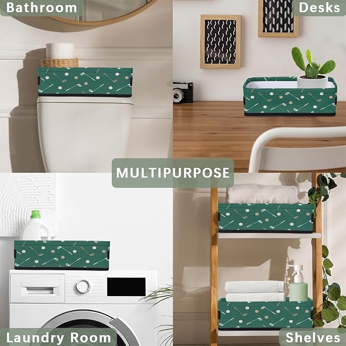 Golf Pattern Print Bathroom Storage Baskets Waterproof Bathroom Counter Organizer Decorative Toilet Paper Storage Basket for Organizing for Bathroom Living Room Decor