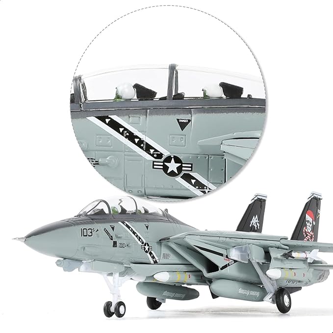 1/100 F-14B Santa Cats Fighter Model VF-103 Jolly Rogers Tomcat Christsmas Painting Pre-Built Jet Aircraft Fighter Alloy Metal Diecast Plane Model with Display Stand Collection Gift for Adult