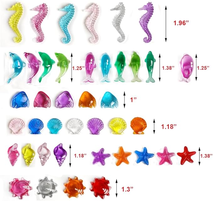 HappyFiller 120 PCS Sensory Bin Filler,Mini Resin Figures,Diving Gem Pool Acrylic Sea Shells Starfish Gemstones Under The Sea Party Decoration,Beach Theme,Vase Filler,Fish Tank Decorations,Crafts