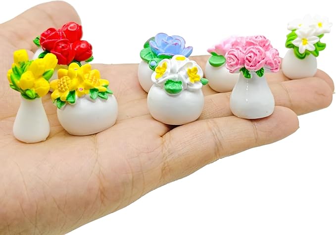 8-Piece Mini Artificial Flowers and Plants – Tiny Dollhouse Greenery Set with Roses, Tulips, Sunflowers & Lilies, Fake Bonsai Ornaments for Crafts, DIY Decorations, Home & Fairy Garden Display