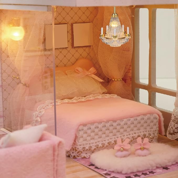 NUOBESTY Dollhouse Ceiling Lamp, 1:12 Scale Dollhouse Hanging Lights Led Miniature Doll House Light Battery Operated Miniature Chandelier for DIY Doll House Furniture Accessories