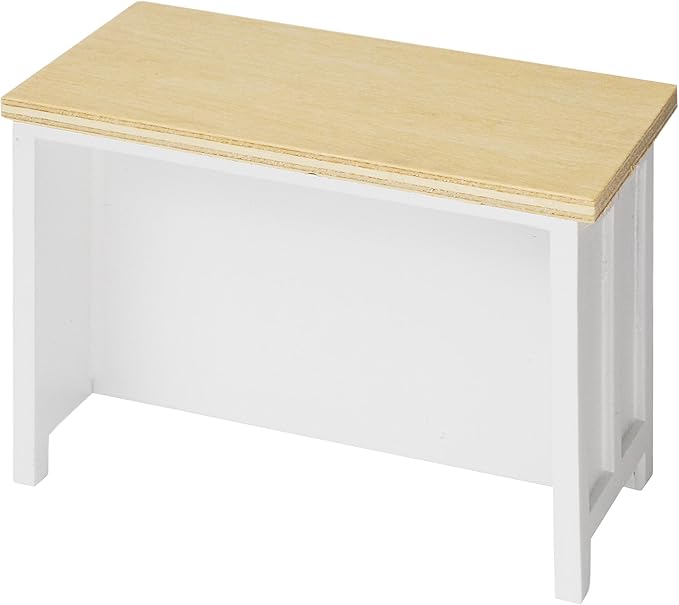 Miniature Dollhouse Kitchen Island, 1/12 Scale Wood Dining Table with Storage Shelves, Modern Furniture Accessories, Rectangular Mini Counter Shelving for Restaurant Pub Bar Decoration, White