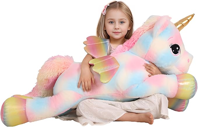 44 Inch Giant Color Unicorn Stuffed Animal Pillow, Cute Soft Big Unicorn with Rainbow Wings Large Plush Toy, Gifts for Girlfriend Girl Boy Kids Christmas Birthday Valentines