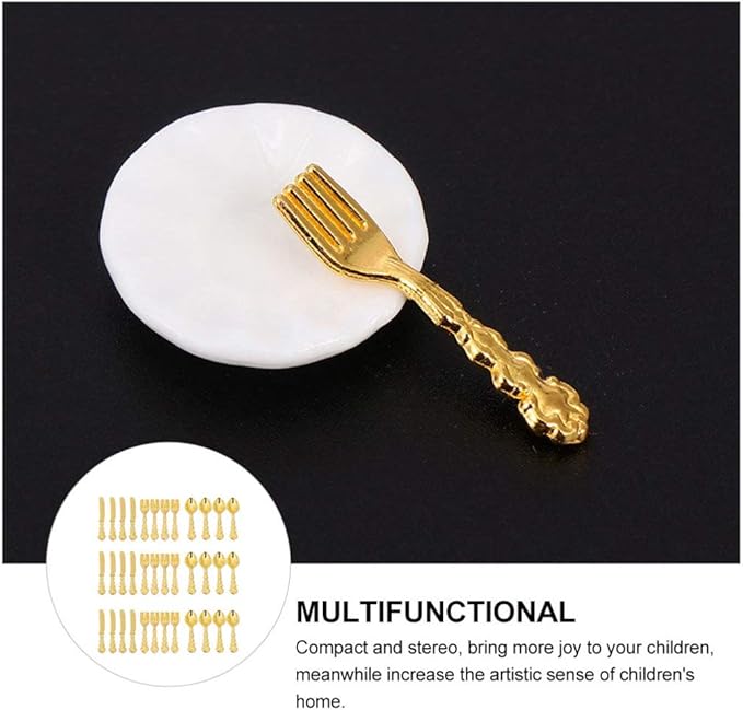 Kisangel Miniature Dollhouse Tableware Ornament 36Pcs Alloy Micro Cutlery Set Decorative Mini Dinner Accessories for Fairy House Display