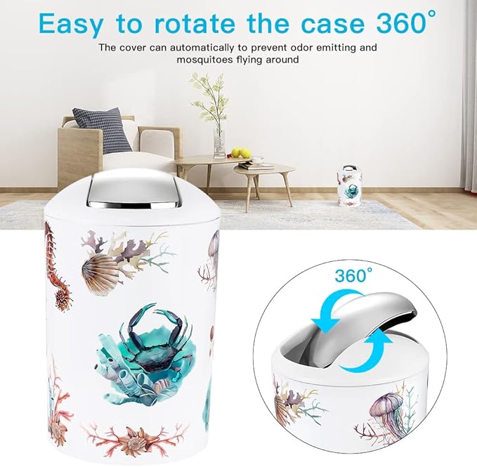 OTOSTAR Bathroom Accessory Set 8 Pcs Ocean Bathroom Accessories Set Luxury Bath Set with Trash Can Soap Dispenser Toothbrush Holder Tumbler Soap Dispenser Toilet Brush Holder Qtip Holder (Seahorse)