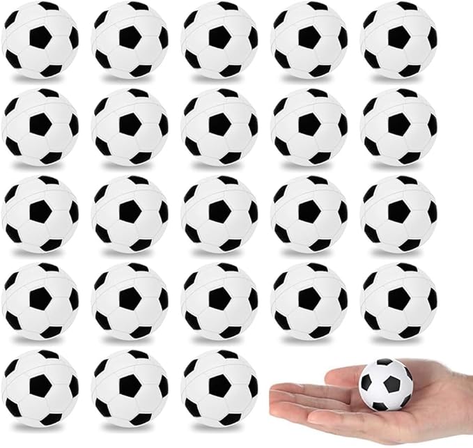 Fulanfudi 24 PCS Soccer Cupcake Toppers Foam Mini Soccer Stress Ball Soccer Ball Cupcake Picks Football Theme Cake Topper for Kids Stress Relief Relaxation Party Decoration School Carnival Reward