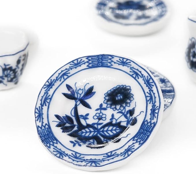 Odoria 1/12 Miniature Porcelain Tea Set 15Pcs Dollhouse Decoration Accessories, Blue Lotus