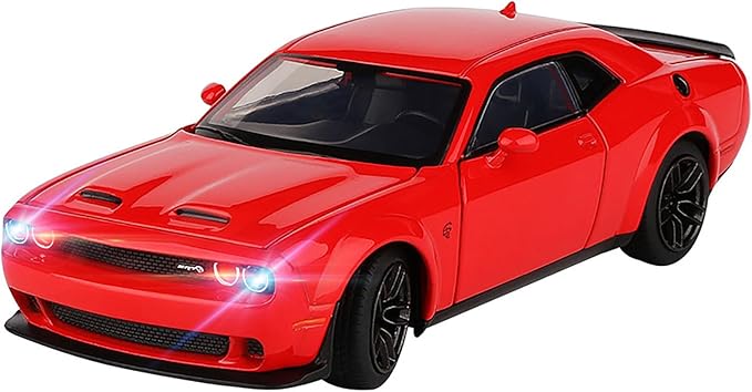 Toy Cars 1/32 Dodge Challenger Die Cast Metal Toy Cars Hellcat Toy Car with Sound and Light Pull Back Hellcat Car for 3+ Year Old Boys and Kids