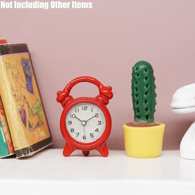 Odoria 1/12 Miniature Alarm Clock Dollhouse Decoration Accessories, Red