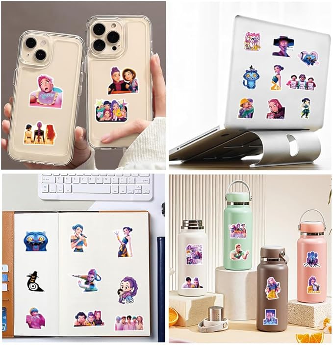 K-pop Demon Hunters Stickers, 60 PCS Korean Cartoon K-pop Stickers for Water Bottles, Waterproof Vinyl Decal for Teen Girls Boys Adult Laptop Skateboard Phone Case Guitar Travel Case Bike Notebook