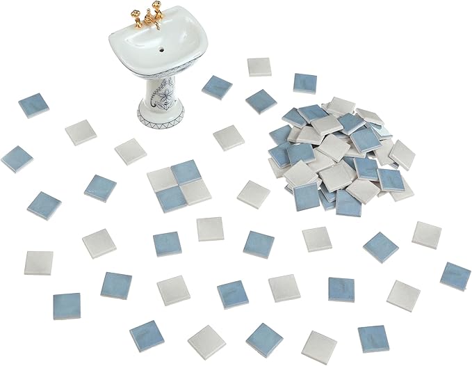150 pcs, Dollhouse Flooring, 1:12 Scale Doll House Tiles, Miniature Checkerboard Floor, REDUCIO! (Blue and Soft Grey)