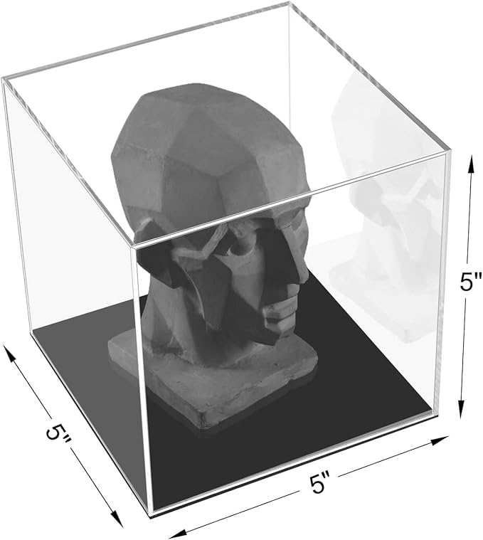Cliselda Acrylic Display Case with Black Base 6x6x6 inch, Clear Square Acrylic Box Cube Small Storage Containers, Fully Assembled Dustproof Plastic Display Box for Collectibles Action Figures