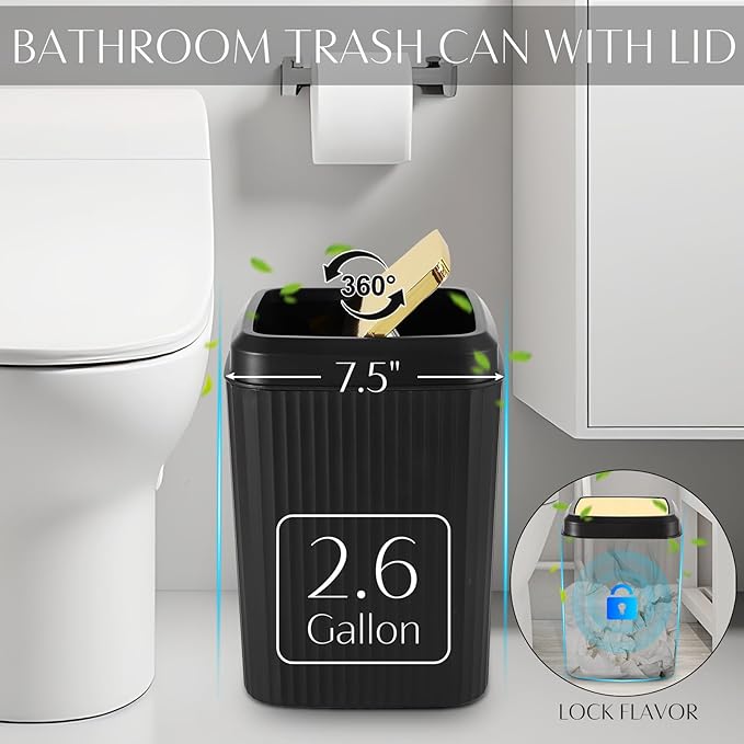 WSBArt 17PCS Bathroom Accessories Bathroom Set Black Bathroom Accessories,Toilet Brush, Trash Can, Qtip Holder Dispenser& 3PCS Soap Dispenser