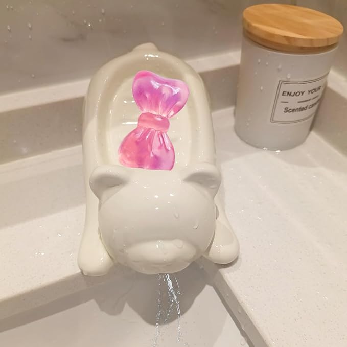 Ceramic Bear Soap Tray with Drain, Soap Dish Container, Dish Soap Tray, Multipurpose Holder for Shower, Bathroom, Kitchen & Counter jabonera para baño (Beige)
