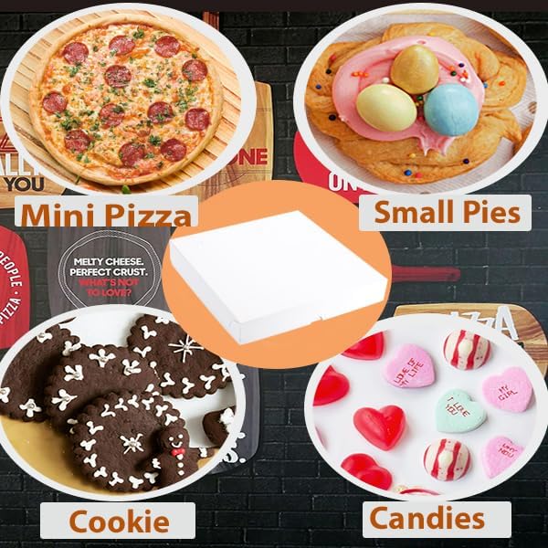 Huoshange Thin White Pizza Box-7x7x1.6 Inch 20 Pack Disposable Small Pizza Boxes,White Pizza Boxes for Cookie,Mini Pies, Party Favors and Crafts