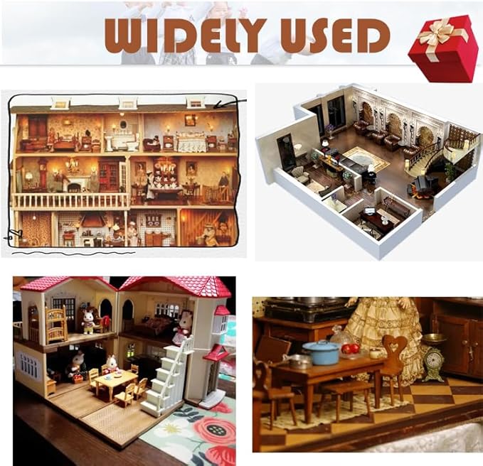 Dollhouse Furniture, Doll Display Cabinet with Drawers 1:12 Scale Miniature Dollhouse Vintage Wood Bookcase, Mini Dresser Living Bedroom Dolls & Accessories DIY Doll House Decorations for Girl and Boy