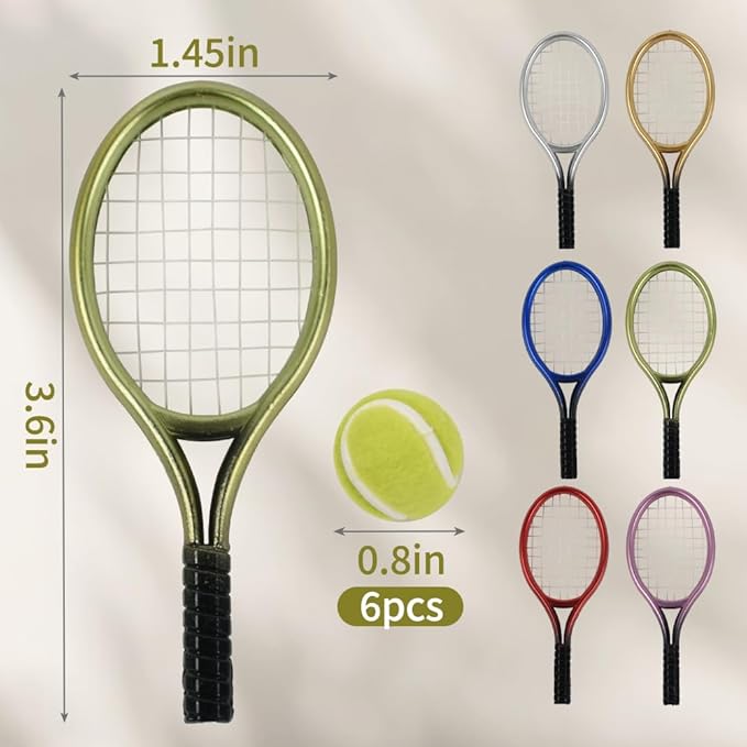 HUIANER Miniatures Tennis Racket 12pcs Mini Tennis Racket Keychain Dollhouse Accessories Sports Mini Tennis Set Mini Dollhouse Kitchen Fairy Garden Cake Topper Decoration