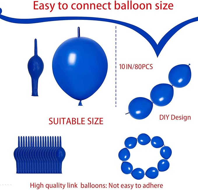 ADIDO EVA Link Balloons Blue 10 Inch Latex Quick Linkale Balloon 80 Pcs for Birthday, Halloween, Christmas, Party Festival Decorations