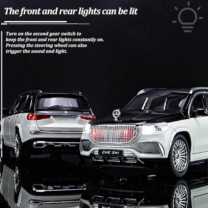 1/24 Scale Benz GLS600 SUV Toy Car, Zinc Alloy Diecast Car Model with Sound Light and Pull Back Function, Collectible Children's Toy Vehicles for Boys Adults Gift