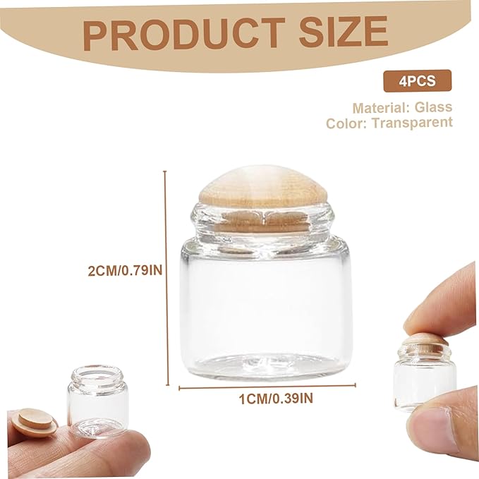 8Pcs Mini Glass Jars 1:6 & 1:12 Scale Glass Bottles Dollhouse Miniatures, 0.79x0.39 Inch Mini Food Containers Empty with Lid for Dollhouse Kitchen Restaurant Scene