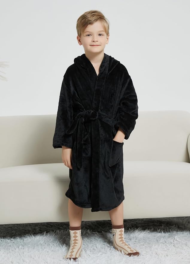 Boys Fleece Robe Hooded Toddler Soft Bathrobe Pajamas Sleepwear for Kids Girls 2-16 Years