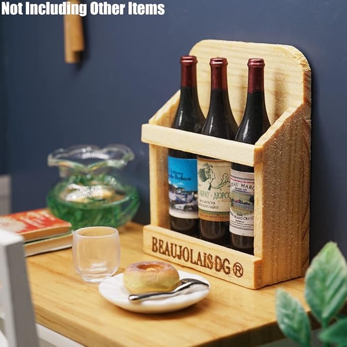 Odoria 1/6 Miniature Wine Holder with 3Pcs Bottles Dollhouse Decoration Accessories