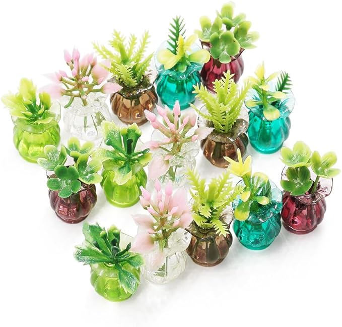 Odoria 1/12 Miniature Flower in Vase Dollhouse Decoration Accessories, 15Pcs