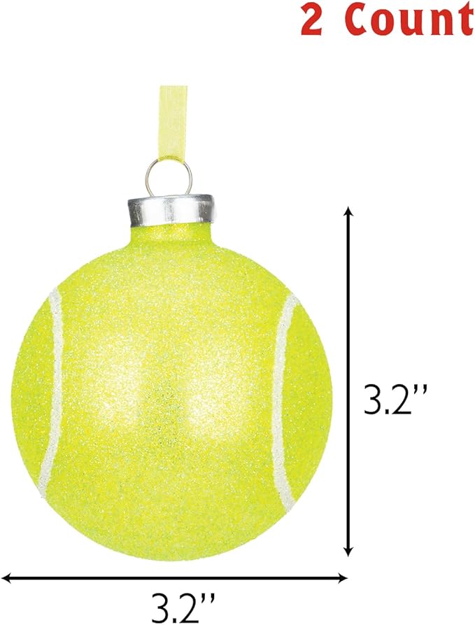 Every Day is Christmas Glass Blown Ornaments Cute Hand Made Figurines Tree Decoration, Set of 2 Tennis Ball