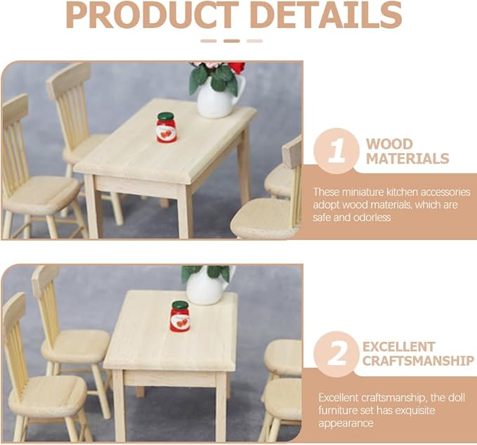 1 Set Doll Furniture Miniature Furniture Decorative 1/12 Scale Miniature Table Chair Set for Dollhouse Decoration Accessories (As Shown a)