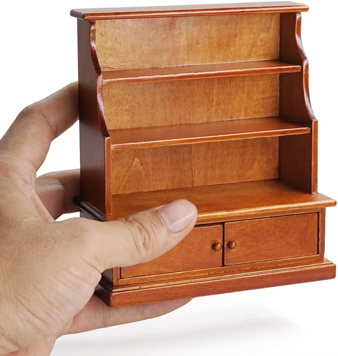 Odoria Dollhouse Bookcase Shelf Miniature: 1/12 Scale Bookshelf Storage for Living Room Antique Retro - Mini Library Wall Display Cabinet - Tiny Wood Furniture Vintage Brown