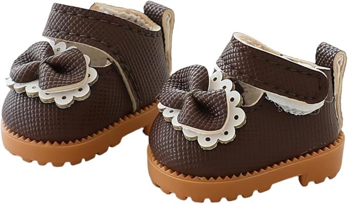 Doll Shoes for Lu bubu 17cm Dolls(No Doll) , Mini Shoes Accessories, Cute PU Leather Princess Shoes Suitable for 17cm Doll, Dress Up Doll Shoes Replacement Brown