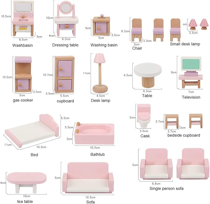 22 Pieces Wooden Mini Furniture Accessories 1:12 Scale Mini Wooden Furnishings for Mini Living Room,Kitchen,Dining Room,Bedroom,Bathroom