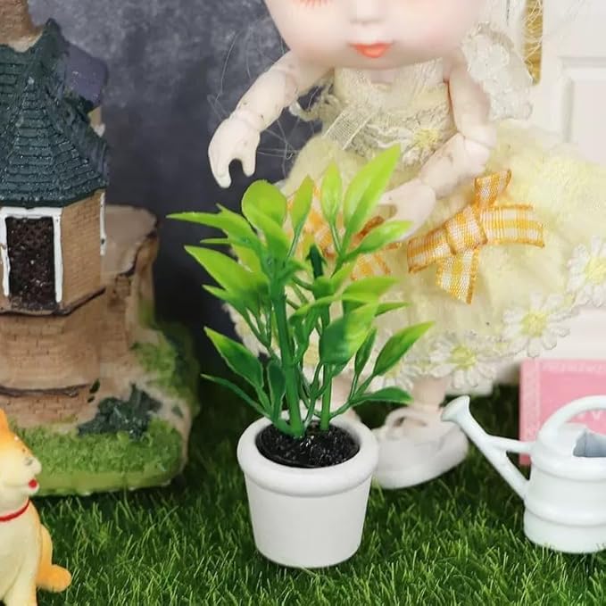 Artificial Miniature Plants for Dollhouse - 1:12 Scale Hanging Potted Greenery for Fairy Gardens, Terrariums and Diorama Displays