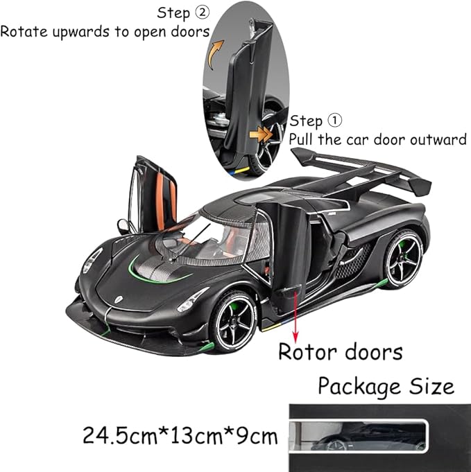 Toy Cars Model Jesko 1/24 Black Alloy Collectibles Die-cast Vehicles with Sound and Light