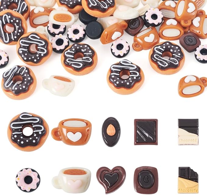 50Pcs Resin Imitation Food Decorations Coffee Cup Donut Chocolate Micro Landscape Dollhouse Decorations Imitation Food Drink Cabochons Ornaments Model Accessories