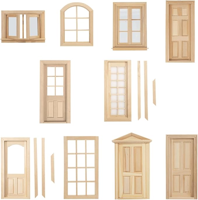 Dollhouse Windows, Wooden Miniature Dollhouse Furniture Window Frame for Dolls Houses Decoration-1: 12 Scale
