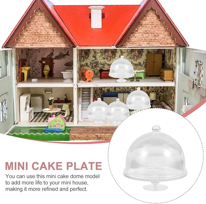 12pcs Mini Cake Stand with Dome Lid Dessert Display Plates for Dollhouse Tiny Cake Domes for Miniature Food Decoration