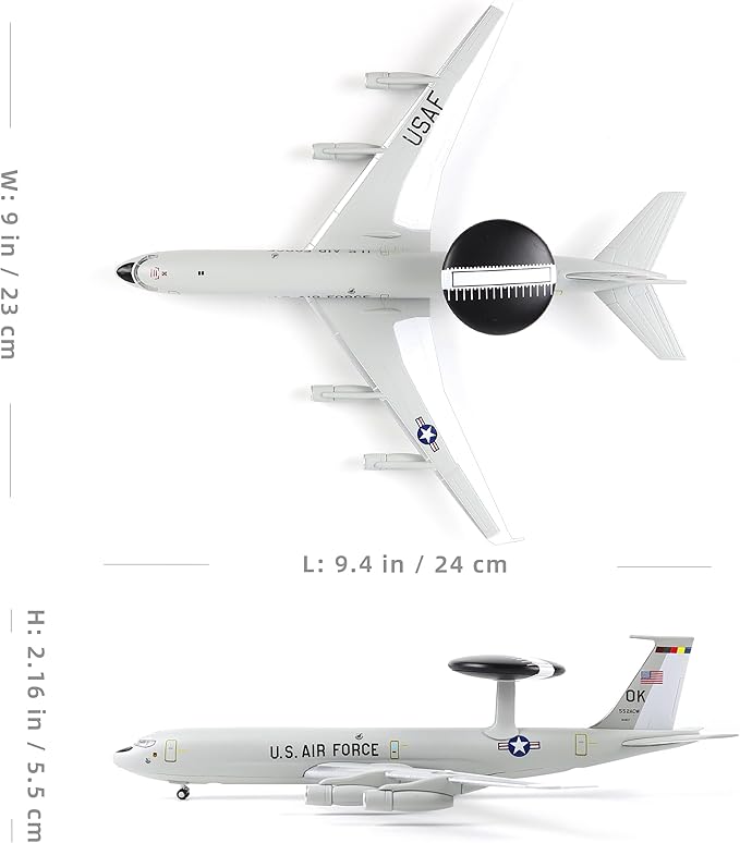 E-3 Sentry 1/200 Scale Diecast Metal Aircraft Model Kit with Stand Military Aircaft Model for Adult Display Collection or Gift