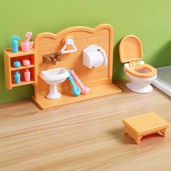 Wakauto 1:12 Scale Dollhouse Bathroom Furniture Set - Miniature Bathtub, Sink & Cabinet with Realistic Details for Adult Collectors and Creative Play, DIY Adornments and Display