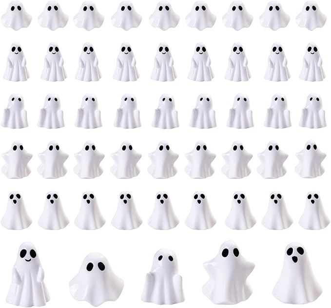 50Pcs Mini Resin Ghost Figurines,Cute Halloween Decorations,Tiny Ghosts for Vase Filler,Tiered Tray,Table Centerpiece & Party Favors (Miniature Home Decor) (50Pc Resin Ghost)