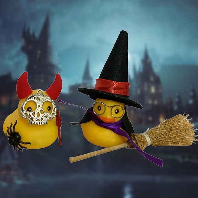 ZJXRMY Rubber Duck Accessories 34PCS - Halloween Scary Decorations for Rubber Duck - Wizard's Hat Cape Flying Broom Spiders DIY Accessories for Rubber Duck