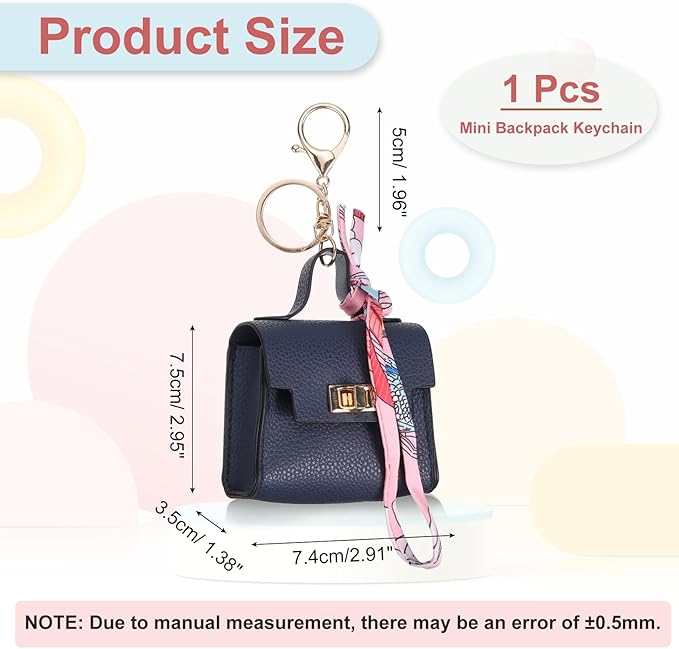 PATIKIL Mini Backpack Keychain, Cute Coin Purse Keychain PU Leather Backpack Purse Key Chain Little Earbud Bag Keychains for Women Mini Card Data Cable Organizer, Bright Blue