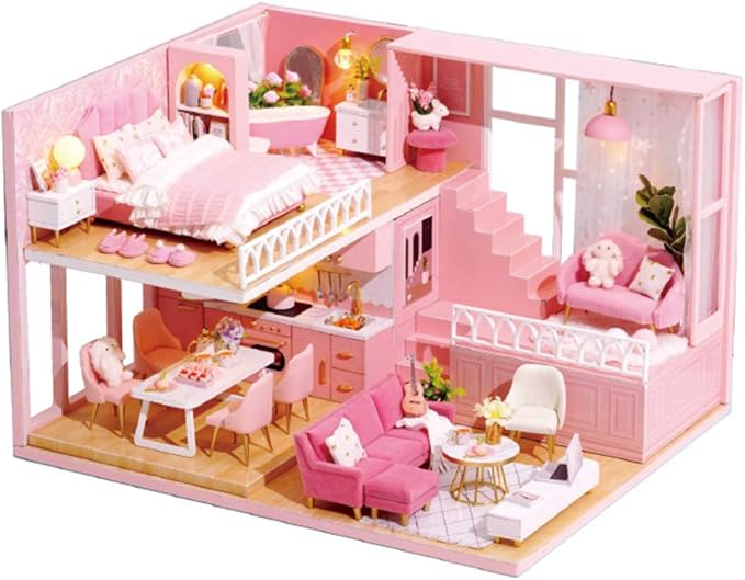 TuKIIE DIY Miniature Dollhouse Kit with Furniture, 1:24 Scale Creative Room Mini Wooden Christmas Doll House Accessories Plus Dust Proof & Music Movement for Kids Teens Adults(Warm Moments)