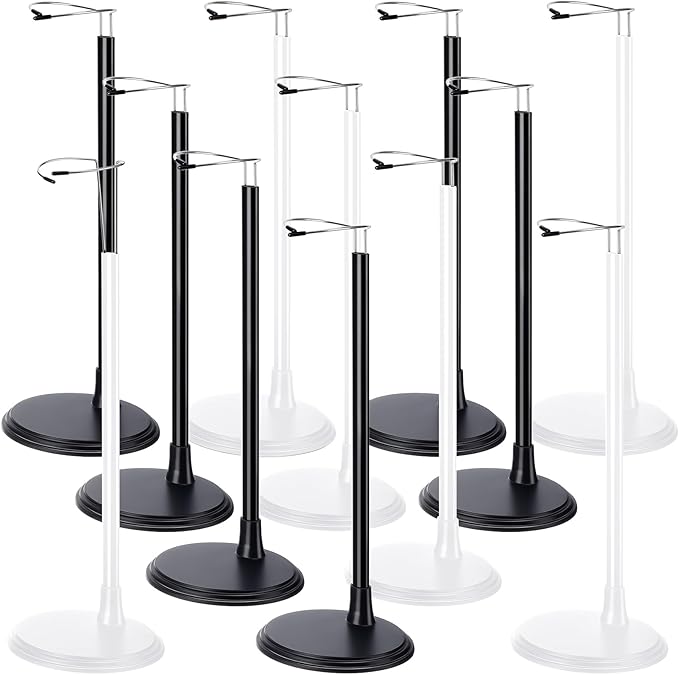 Yaocom 12 Pcs Adjustable Doll Stand Display Holder for 14 to 18 Inches Action Figure Stands with Expandable Waist Wire Bracket Support Dolls Display Rack for Home Shop Birthday Party (White,Black)