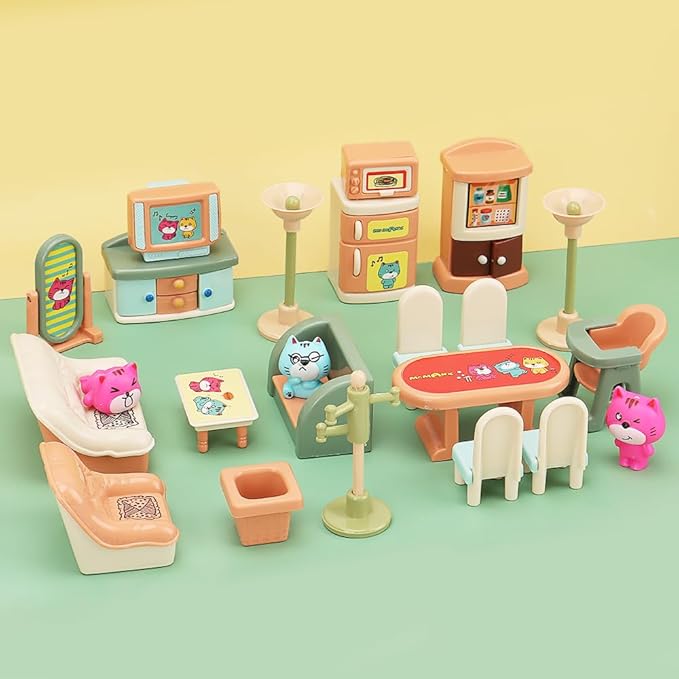 50 Pack Kids Little Dollhouse Furniture Set Toys House Big Dreams for Baby Children Girls Boys Age 3+,Miniature Accessories Educational Pretend Play Toys for Toddler