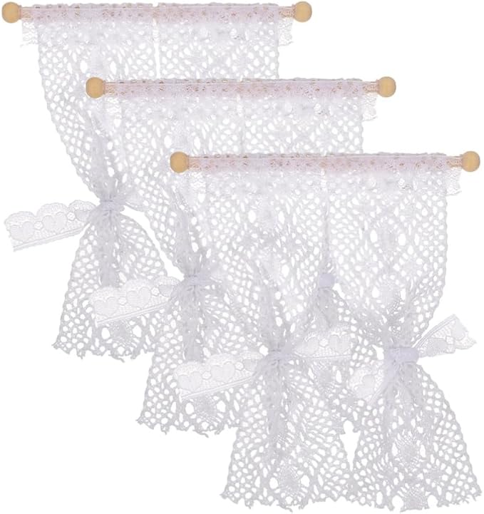 TOYANDONA 3pcs Dollhouse Curtains, 1/12 Scale Dollhouse Lace Curtains Miniature Window s for Miniature Accessories