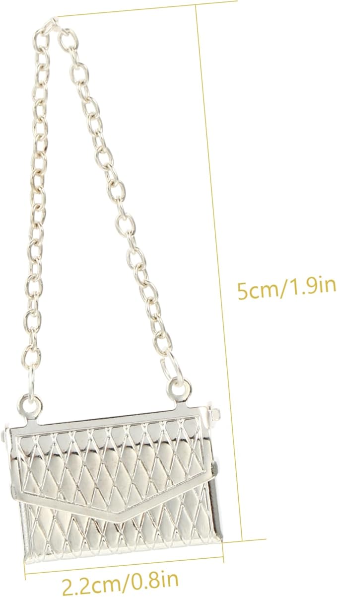 ORFOFE 2Pcs Miniature Metal Dollhouse Handbag Accessories Small Silver Shoulder Bags for Doll Decor and Craft Gifts