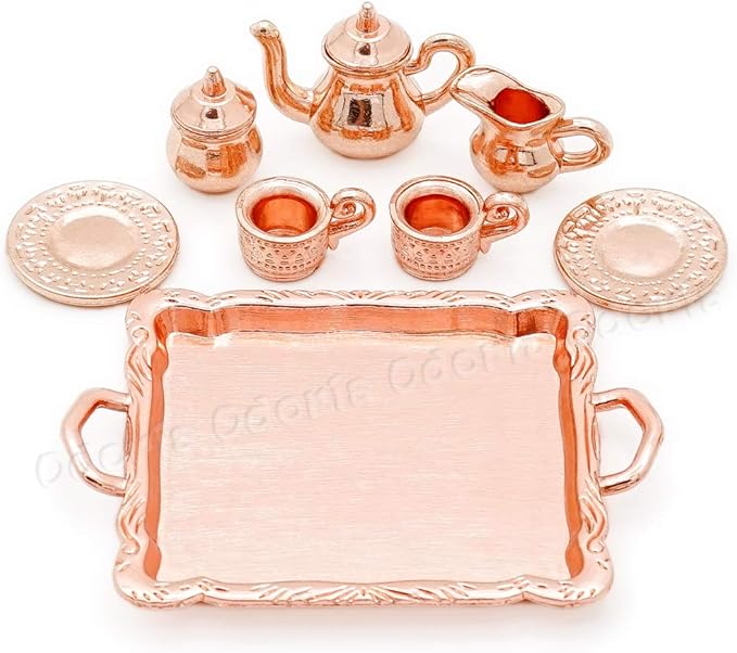 Odoria 1/12 Miniature Tea Set 8Pcs Dollhouse Decoration Accessories, Copper