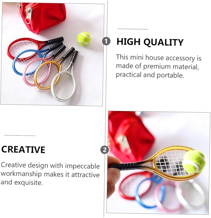 Kisangel DIY Mini House Decor Mini Tennis Racket and Ball Model Random Color Durable Lightweight Tennis